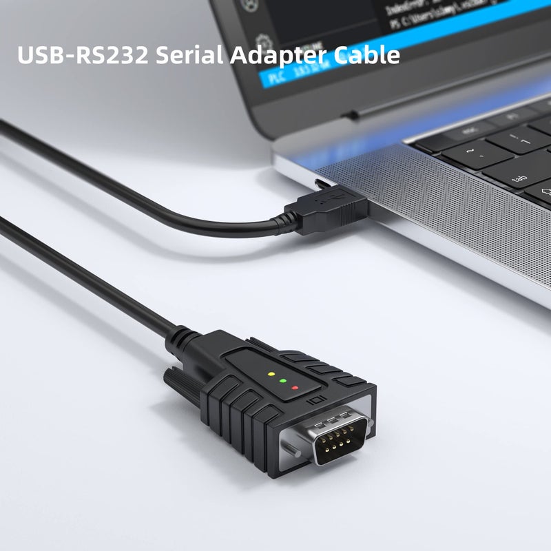 DriverGenius USB232A-B-A | USB to Serial RS232 DB9 Adapter Cable with 3 x LED Indicators â€“ Compatible with Windows 11, macOS 15, Linux (3FT, Male/Male) - Image 3